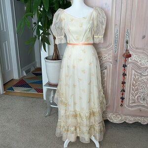 Firm Price! Vintage 1960s Floral Organza Dress